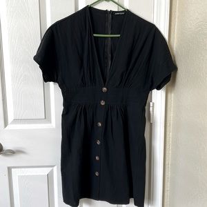 SHEIN, short sleeve black dress w/ brown buttons in front, size m, never worn